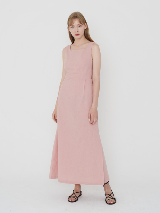 LS LINEN BACK RIBBON ONE-PIECE_PINK