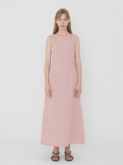 LS LINEN BACK RIBBON ONE-PIECE_PINK