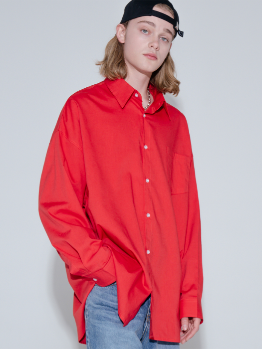 Overfit vivid linen color shirt_red