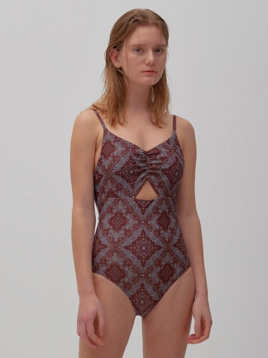TRIANGLE SHIRRING SWIMSUIT (brown)