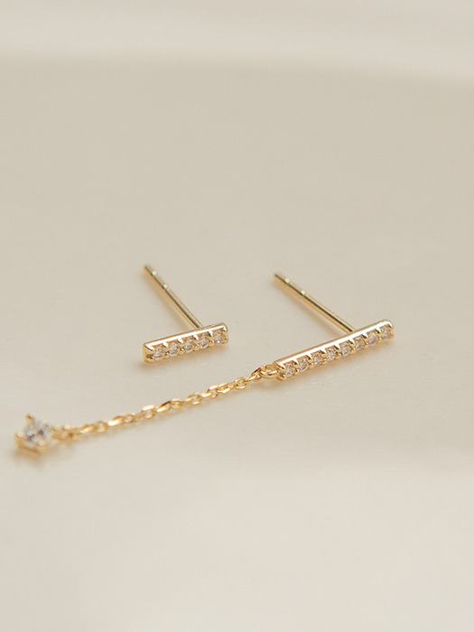 14k gold unbalance stick CZ `drop` earrings (14K 골드)