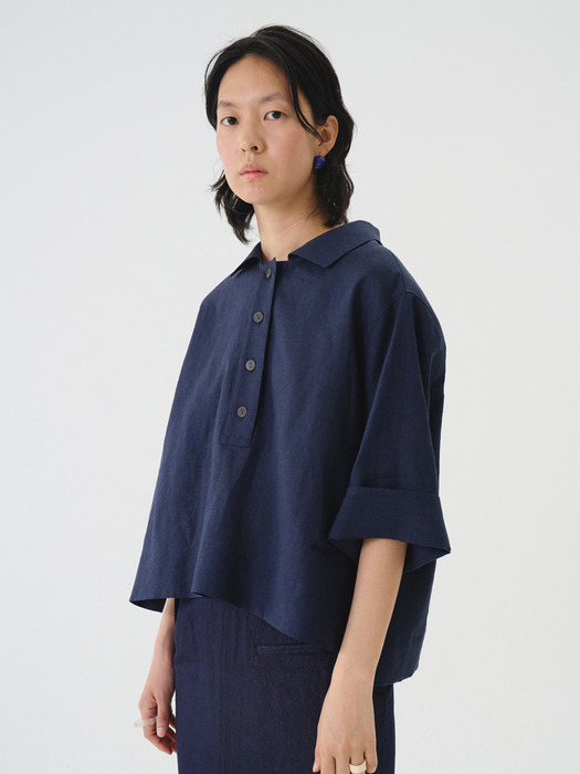 Shirts S Crop Button Navy