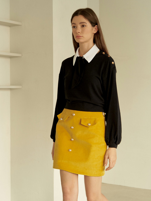 Yellow Corduroy Skirt with Button Details