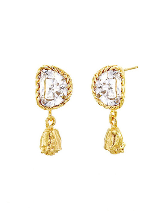 Half-moon White&Rose Earrings (gold)