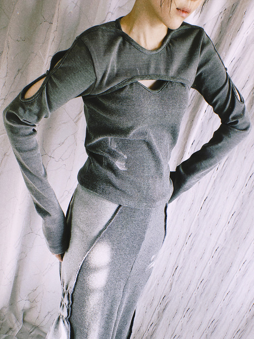 layer open knit top - gray