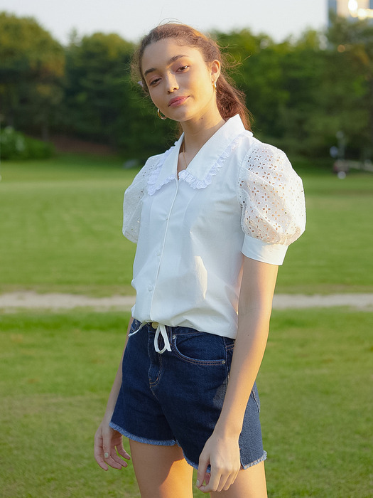 RUFFLE COLLAR CROP BLOUSE_WHITE