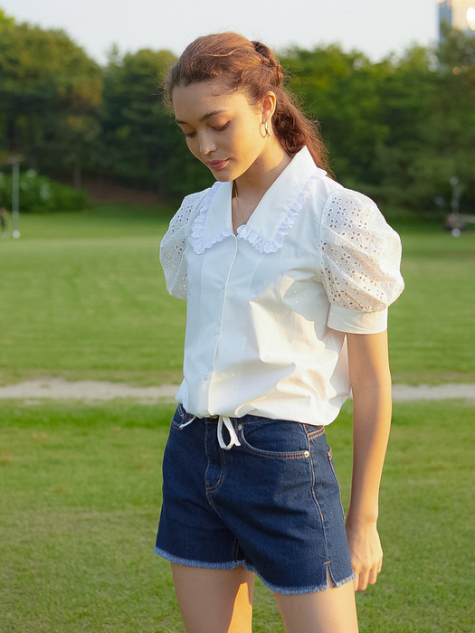 RUFFLE COLLAR CROP BLOUSE_WHITE