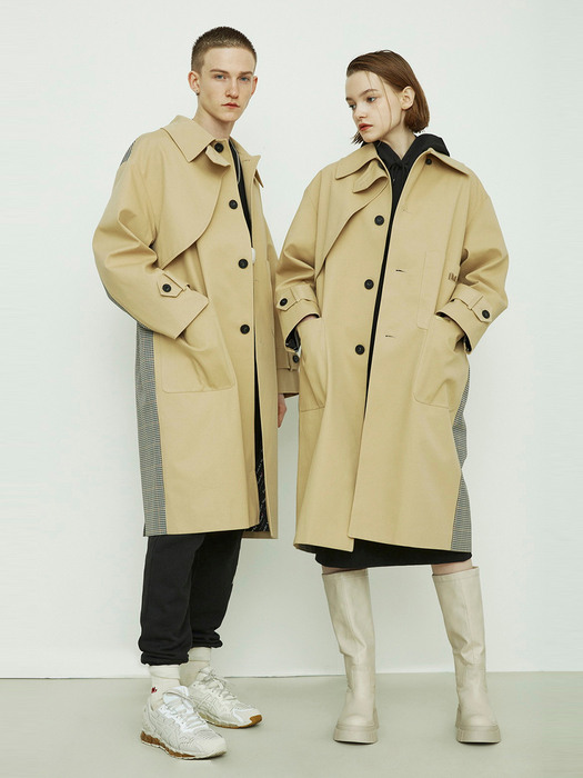 Oversized Check-mix Trench Coat_QUCAX21100BEX