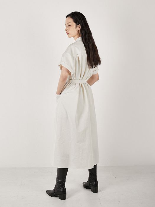 BELTED PAPER  DRESS (IVORY)