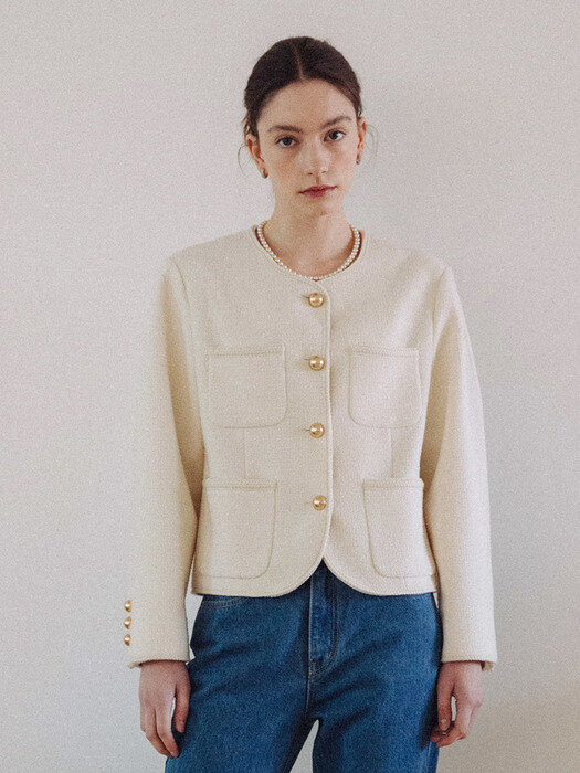 Maisie Gold Button Tweed Jacket_2color