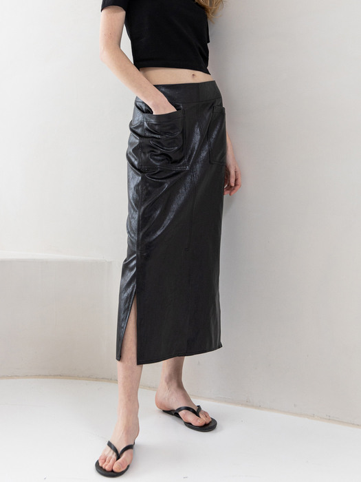 H Line Slit Pocket Eco Skirt-Deep Burgundy