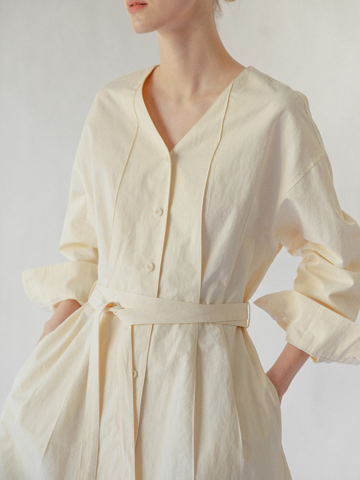 Organic Cotton Shirt Dress in Custard