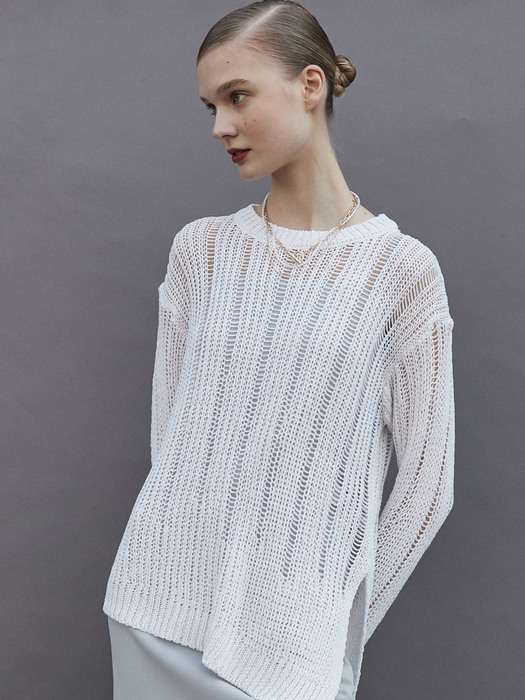 OU625 linen slit netted knit (3colors)