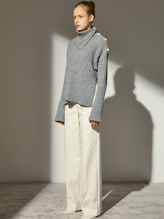 BUTTON PULLOVER KNIT_GREY