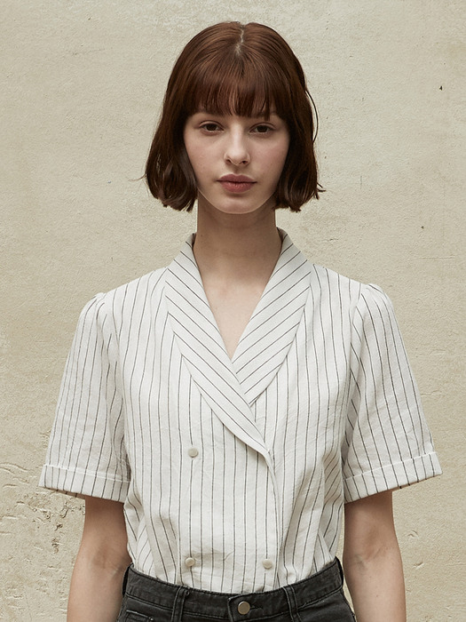 iuw961 double stripe half shirts (ivory)