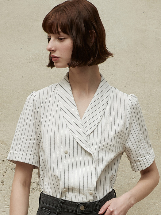 iuw961 double stripe half shirts (ivory)