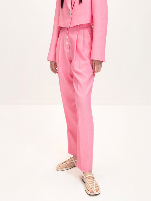 4 Button Linen Trousers_Pink