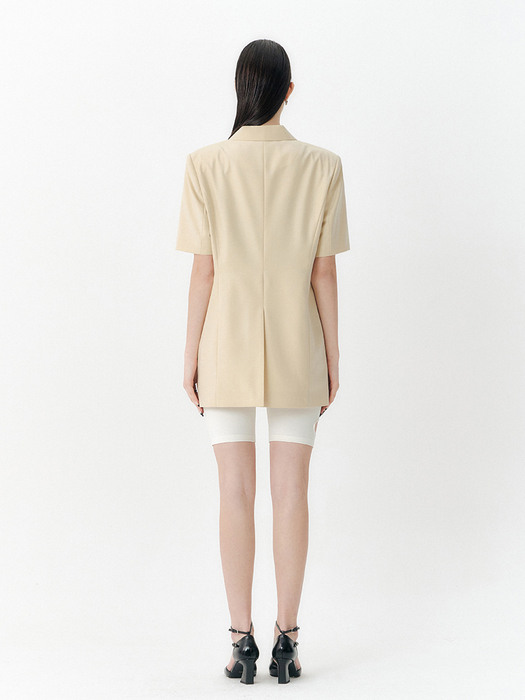 CASHMERE CUT OUT HALF-SLEEVE OVERSIZED JACKET - YELLOW BEIGE