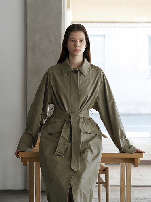 Belted cotton-blend trench coat (Khaki)