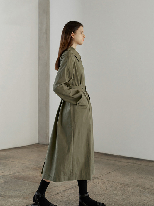 Belted cotton-blend trench coat (Khaki)
