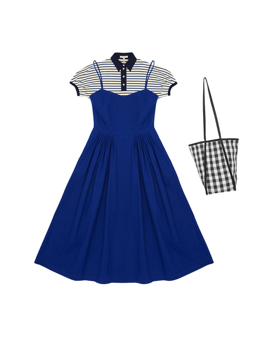 [N][SET] GIMNYEONG Collar T-shirt (Blue stripe) + SAGYE Camisole dress (Blue)