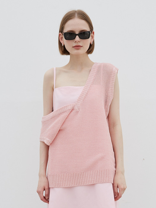 21SS_Off Shoulder V-neck Knit (Summer Pink)