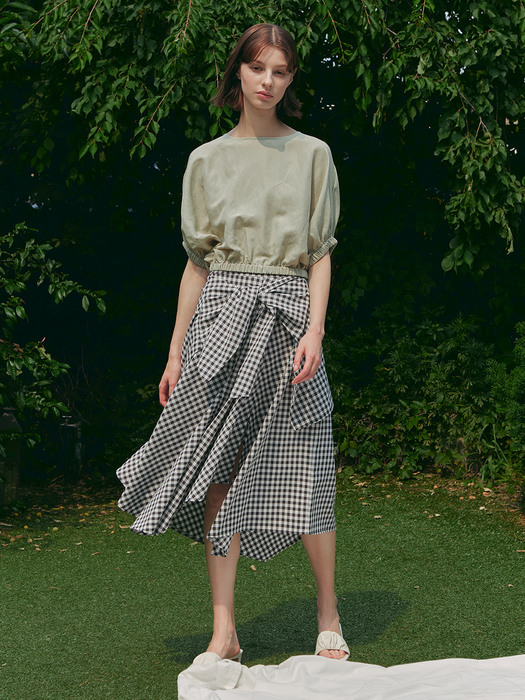 CHECK TIE DETAIL LAYERED SKIRT [White&Black]