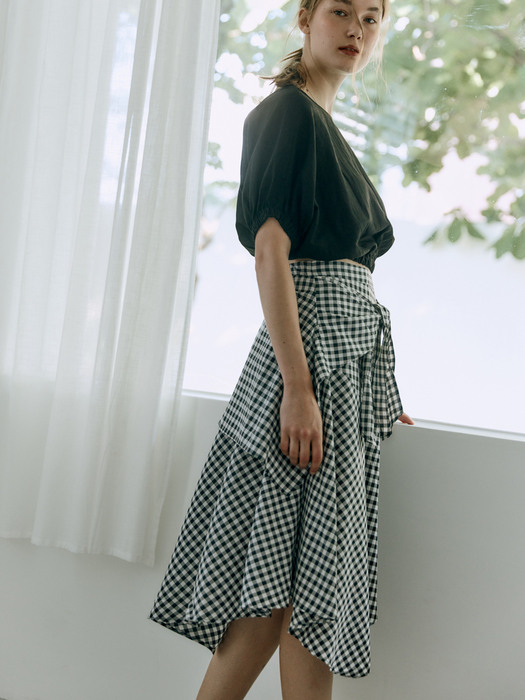 CHECK TIE DETAIL LAYERED SKIRT [White&Black]