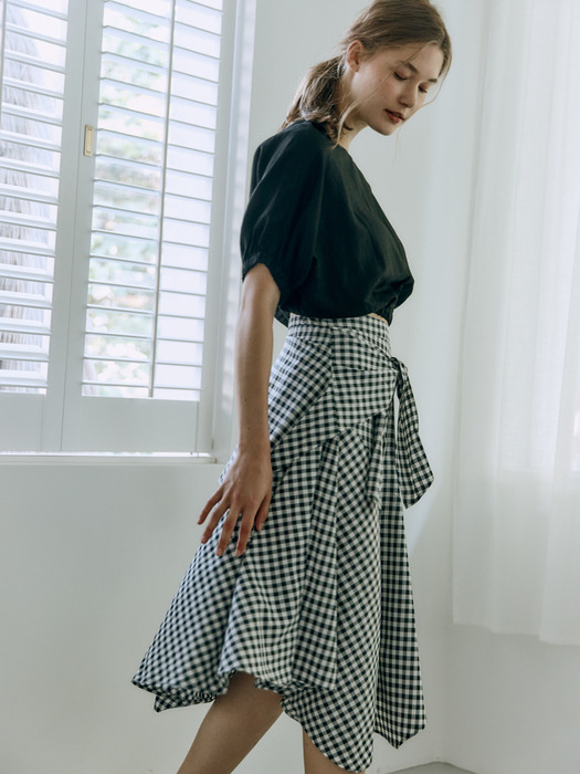 CHECK TIE DETAIL LAYERED SKIRT [White&Black]