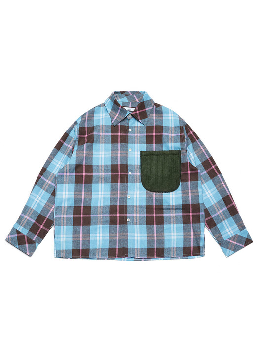 Knit Pocket Check Shirts (blue)