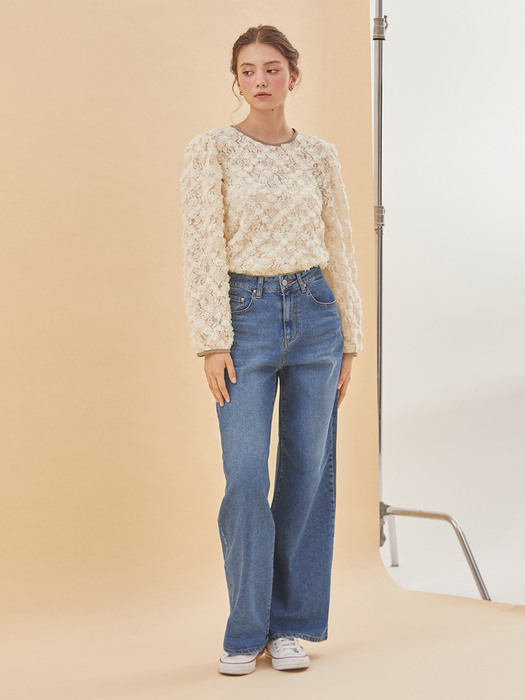 HIGH WAIST WIDE STRAIGHT DENIM PANTS BLUE