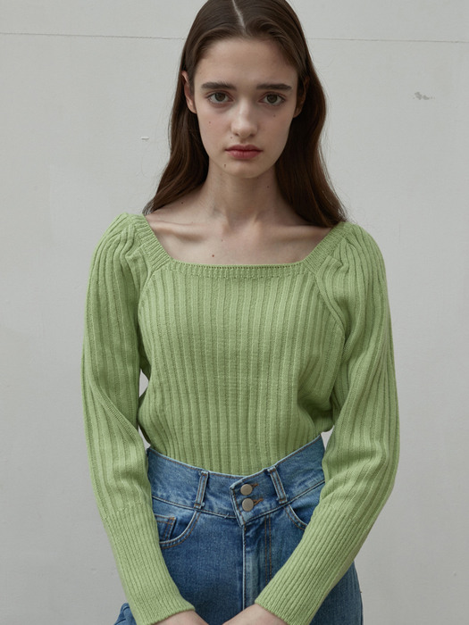 iuw1054 square neck puff knit (green)