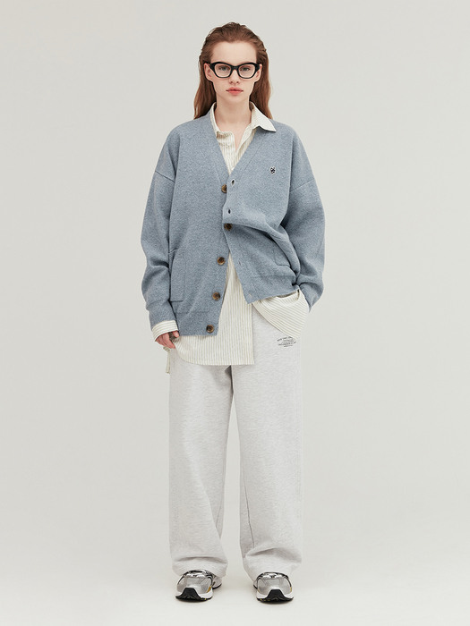 BASIC PATCH KNIT CARDIGAN [ASH BLUE]