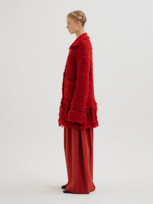 TOMATO Fringed Knit Jacket - Red