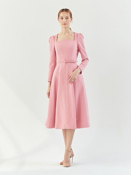 [미전시]PENELOPE Square neck flared dress (Coral pink)