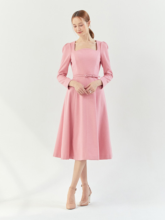 [미전시]PENELOPE Square neck flared dress (Coral pink)