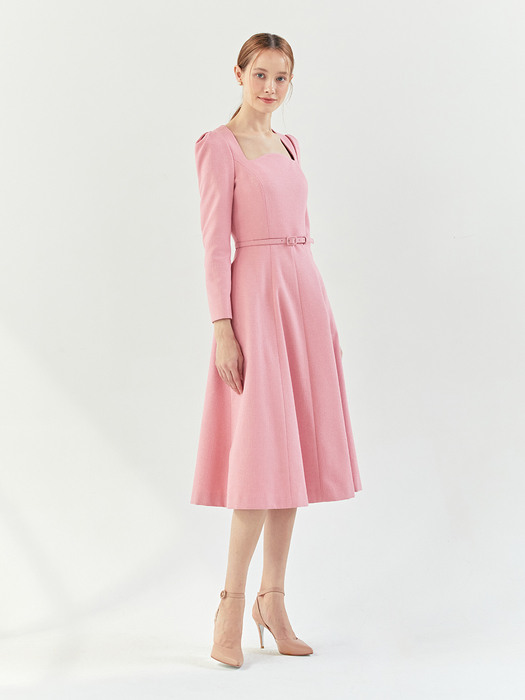 PENELOPE Square neck flared dress (Coral pink)