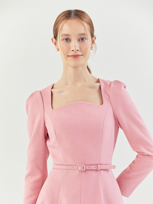 PENELOPE Square neck flared dress (Coral pink)