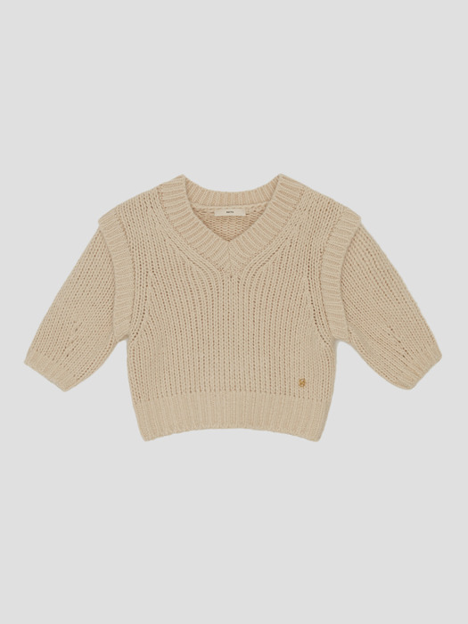 V-NECK CHUNKY KNIT TOP (YELLOW BEIGE)