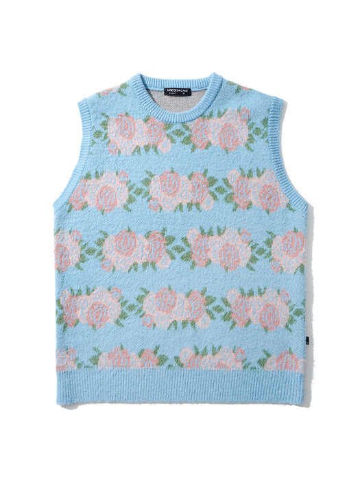 Flower Pattern Knit Vest_Ash Blue