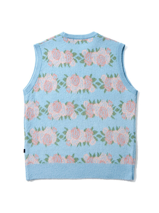 Flower Pattern Knit Vest_Ash Blue