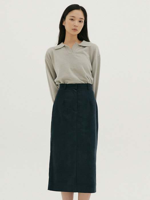  NOI SILKY MIDI SKIRT NAVY