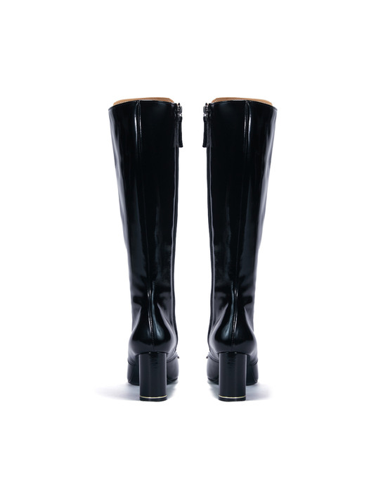 Glossy Lace-Up Long Boots_Black