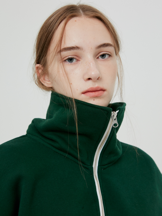 [21FW] WIDE COLLAR CROP HALF ZIP UP - DEEP GREEN