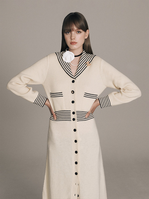 [EXCLUSIVE] Sailor Collar Knit Dress - Cream/Navy