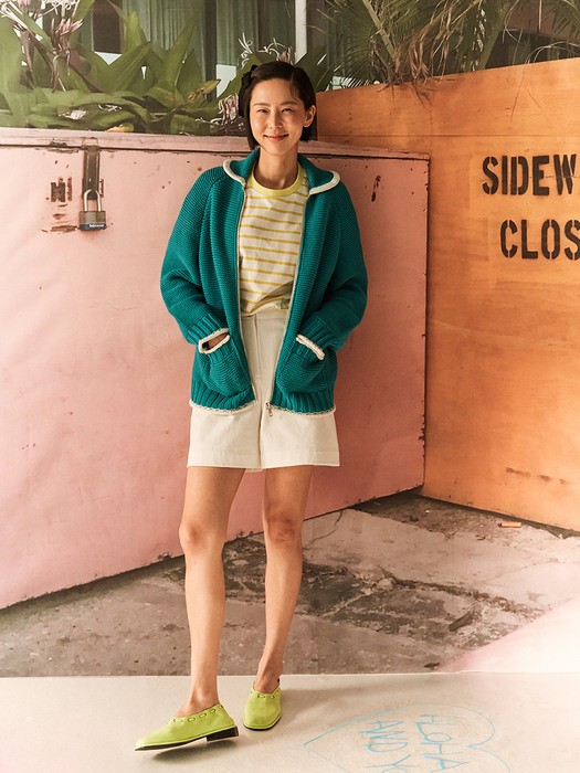 MANOA Zip-up knit cardigan (Blue)