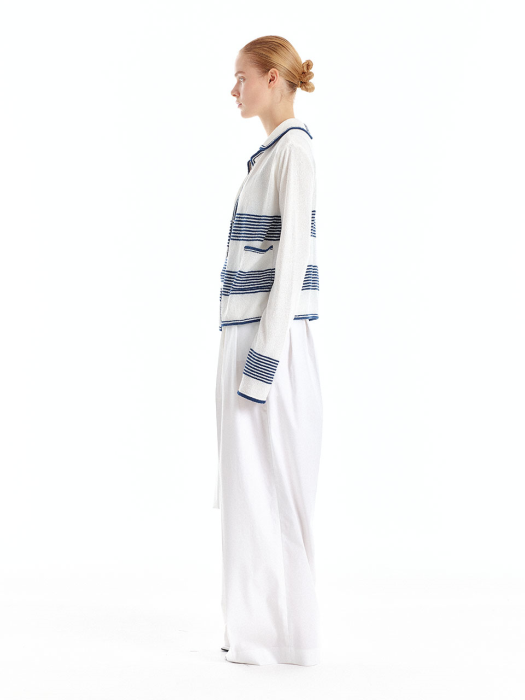 UZETTA Stripe Knit Cardigan - Ivory/Navy