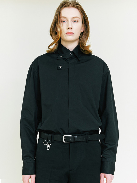 [Organic Cotton] Collar Strap Relax Fit Shirt black