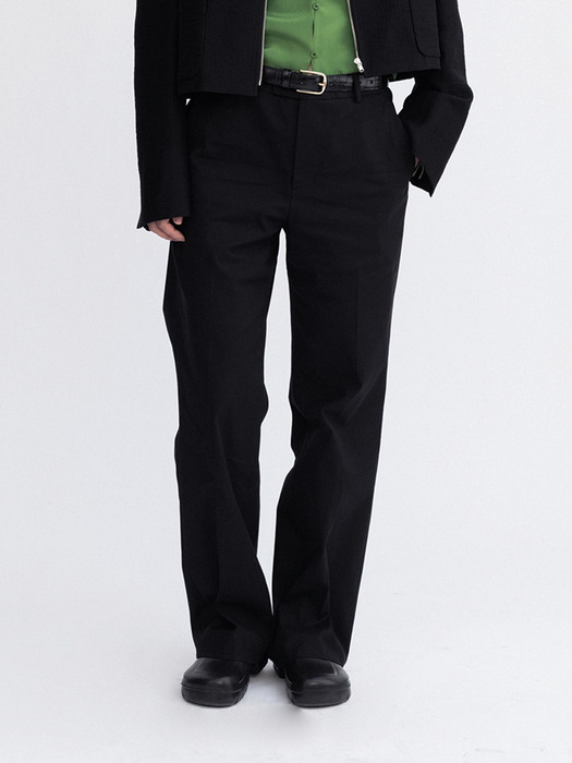 Cotton Straight Trousers (Black)