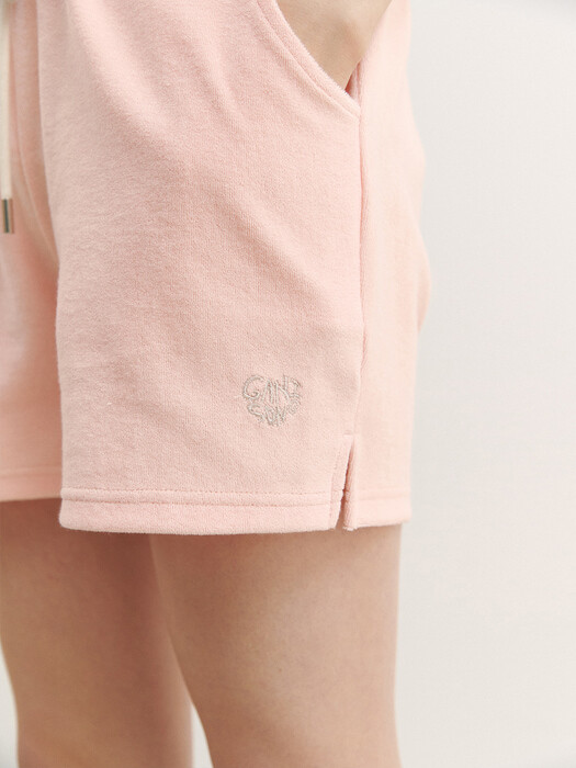 Terry Embroidery Slit Training Shorts_pink